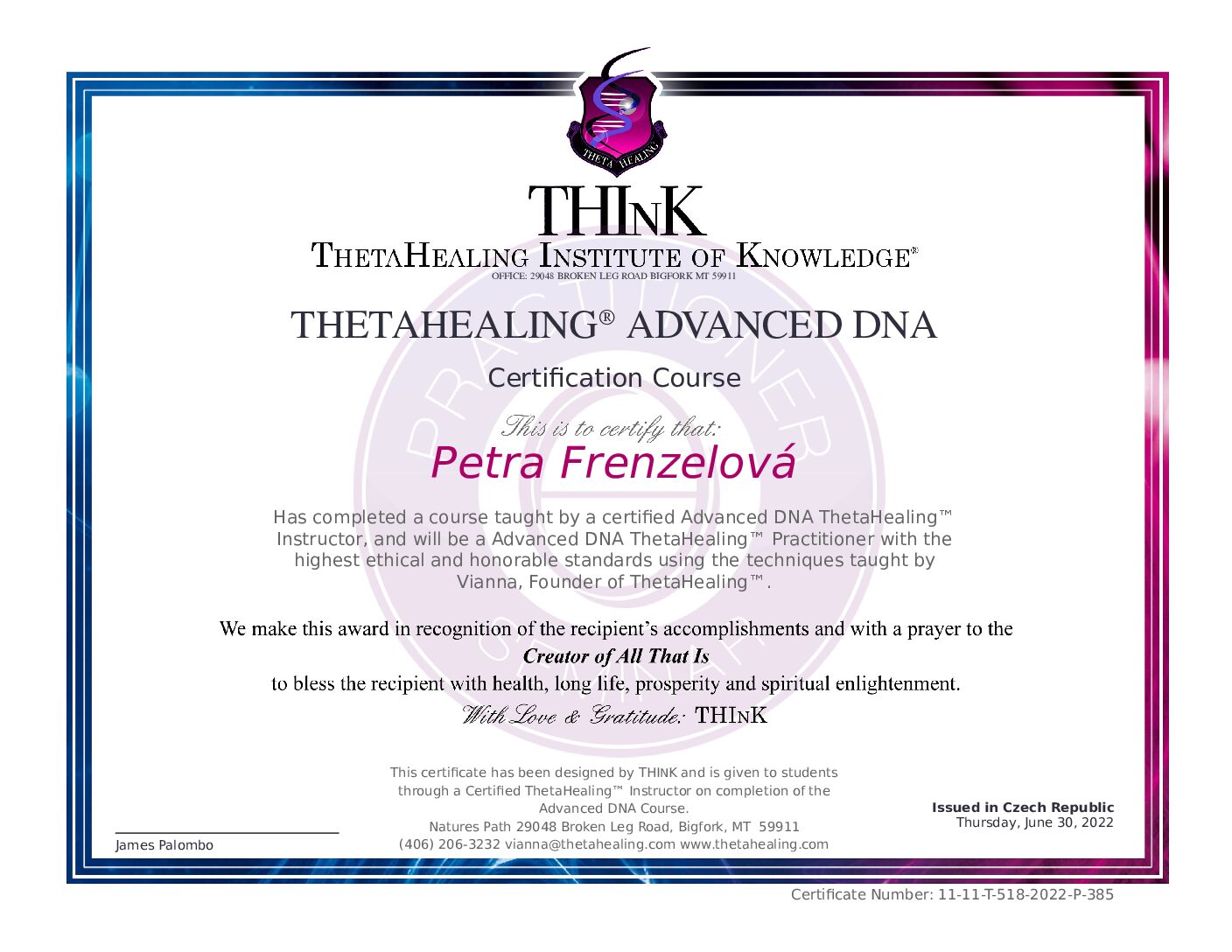 Theta Healing Advanced DNA Petra Frenzelová